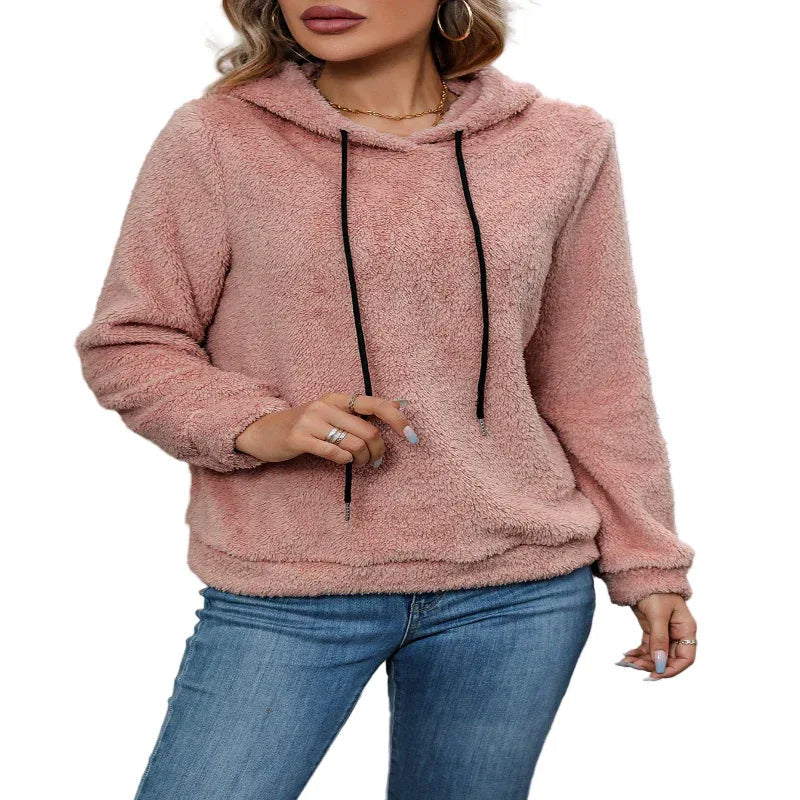 Hauts Mode Femme Sweat-shirts à Capuche en Velours Double Face Couleur Unie