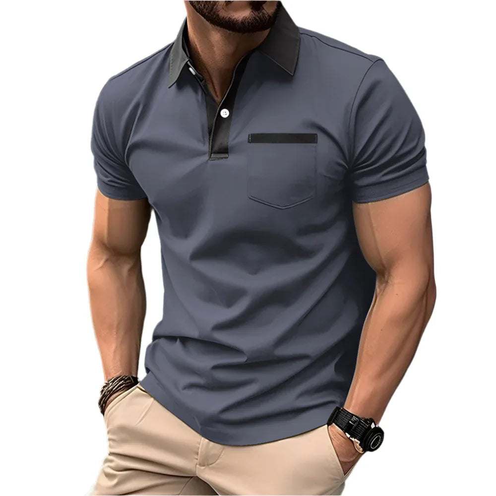 Modisches schlankes Kurzarm-T-Shirt mit Tasche, Poloshirt für Herren