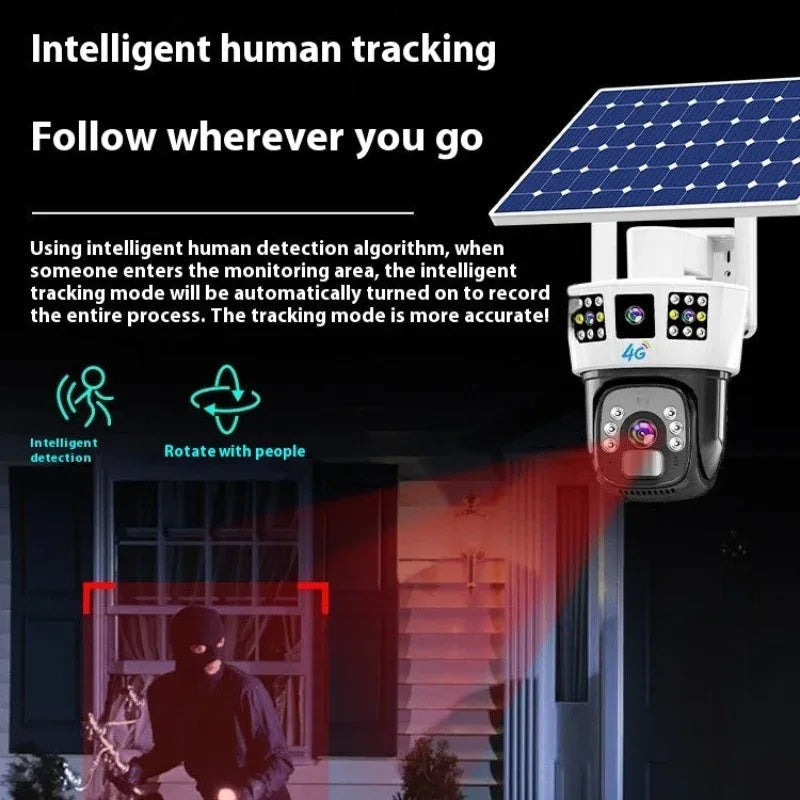 Caméra de surveillance de sécurité solaire à trois écrans pour la sécurité domestique