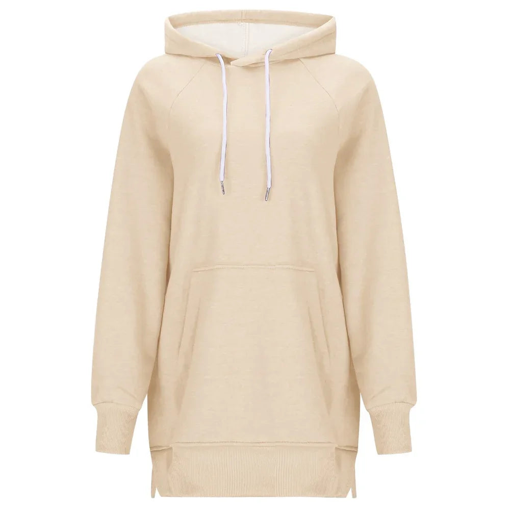 Sweat à capuche à manches longues et épaules fendues de couleur unie pour femme