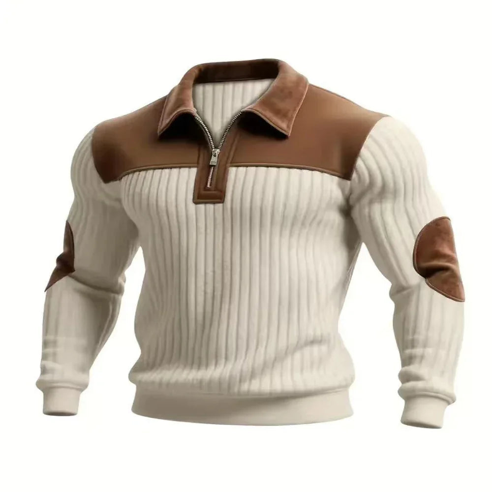 Pull en tricot patchwork à col cranté et fermeture éclair pour homme