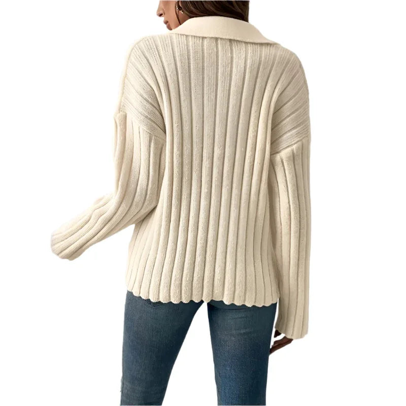 Pull décontracté à col polo pour femme