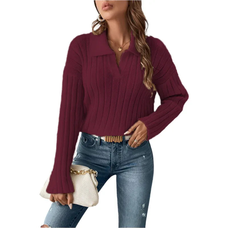 Freizeitpullover für Damen mit Polo-Kragen