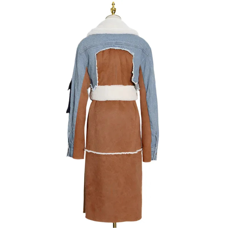Modische lange Jeansjacke aus Baumwolle für Damen