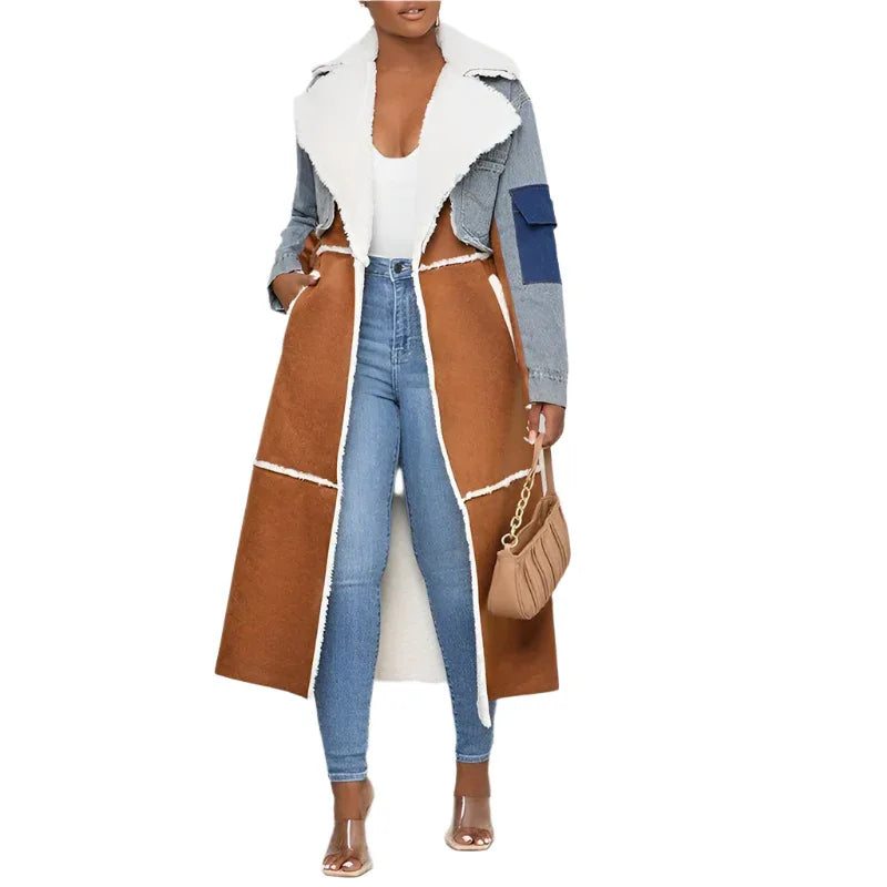 Modische lange Jeansjacke aus Baumwolle für Damen