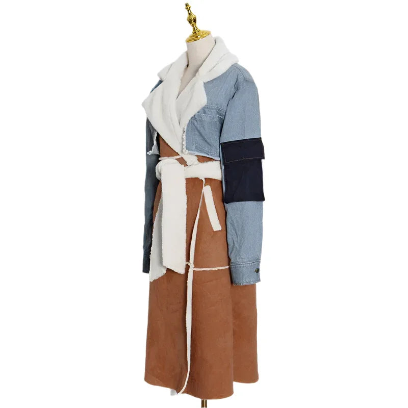 Modische lange Jeansjacke aus Baumwolle für Damen