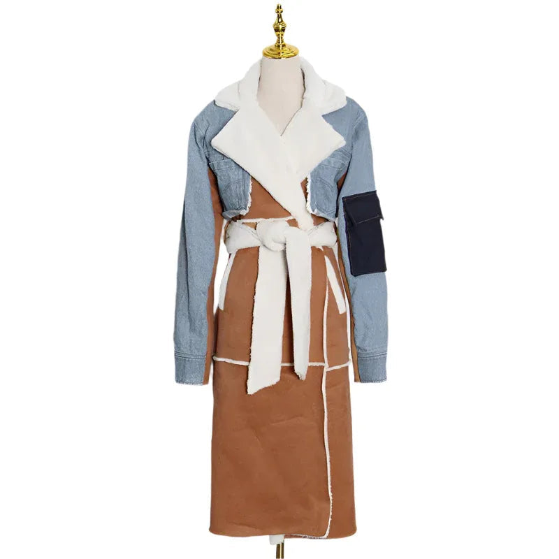 Modische lange Jeansjacke aus Baumwolle für Damen