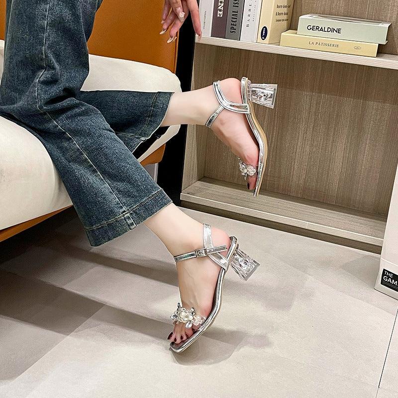 Chunky Heel Strass-Riemen Outdoor High Heels Sandalen