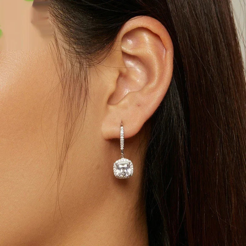 Boucles d'oreilles clous en argent sterling brillant plaqué or blanc personnalisées pour femme