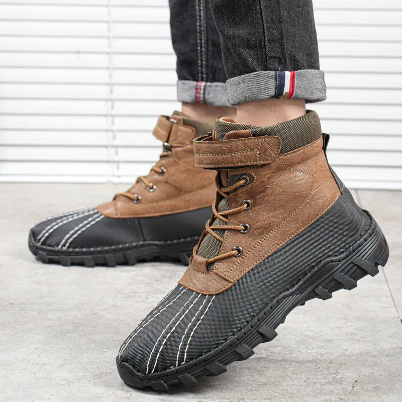 Chaussures d'hiver en polaire à lacets imperméables avec semelle antidérapante, bottes de neige chaudes d'extérieur pour homme