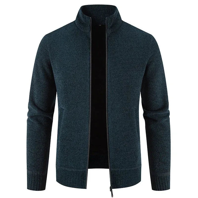 Pull col montant tricoté pour homme, doublé polaire et épaissi