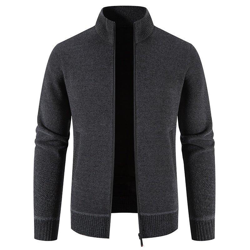 Herren-Strickpullover mit Stehkragen, verdickt und mit Fleecefutter