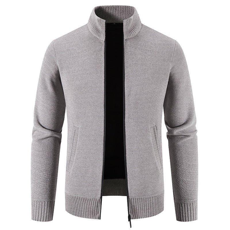 Herren-Strickpullover mit Stehkragen, verdickt und mit Fleecefutter