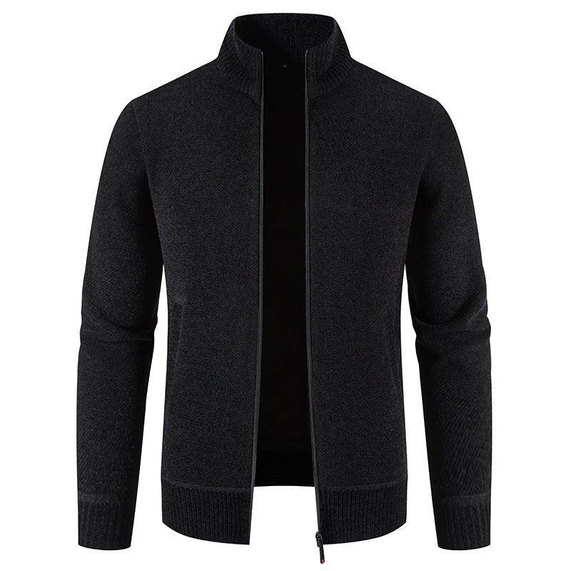 Herren-Strickpullover mit Stehkragen, verdickt und mit Fleecefutter