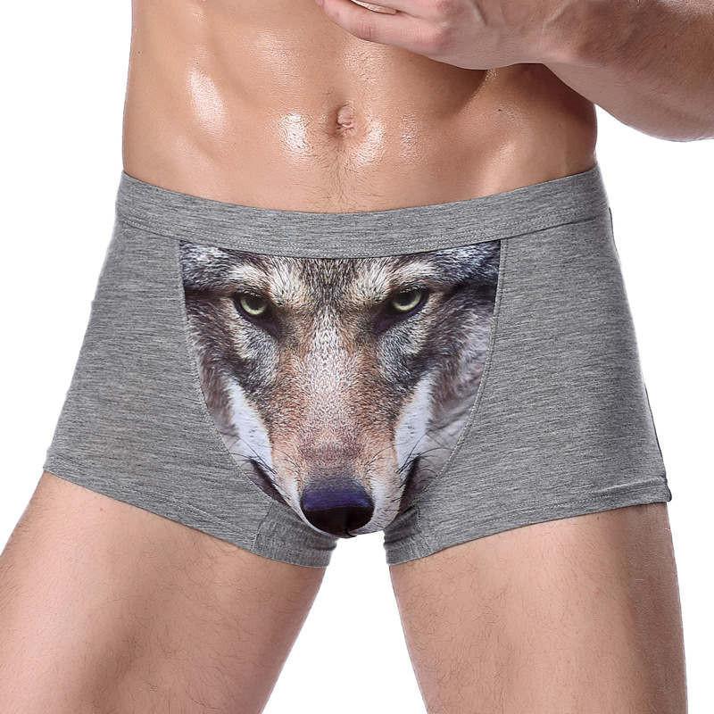 Sous-vêtement caleçon homme sexy motif Tête de loup à quatre cornes Gros oiseau