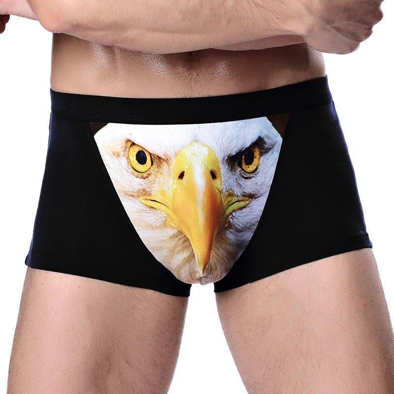 Sous-vêtement caleçon homme sexy motif Tête de loup à quatre cornes Gros oiseau