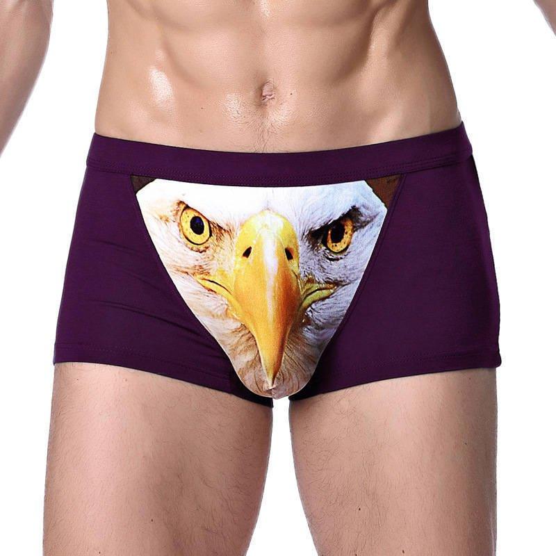 Sous-vêtement caleçon homme sexy motif Tête de loup à quatre cornes Gros oiseau