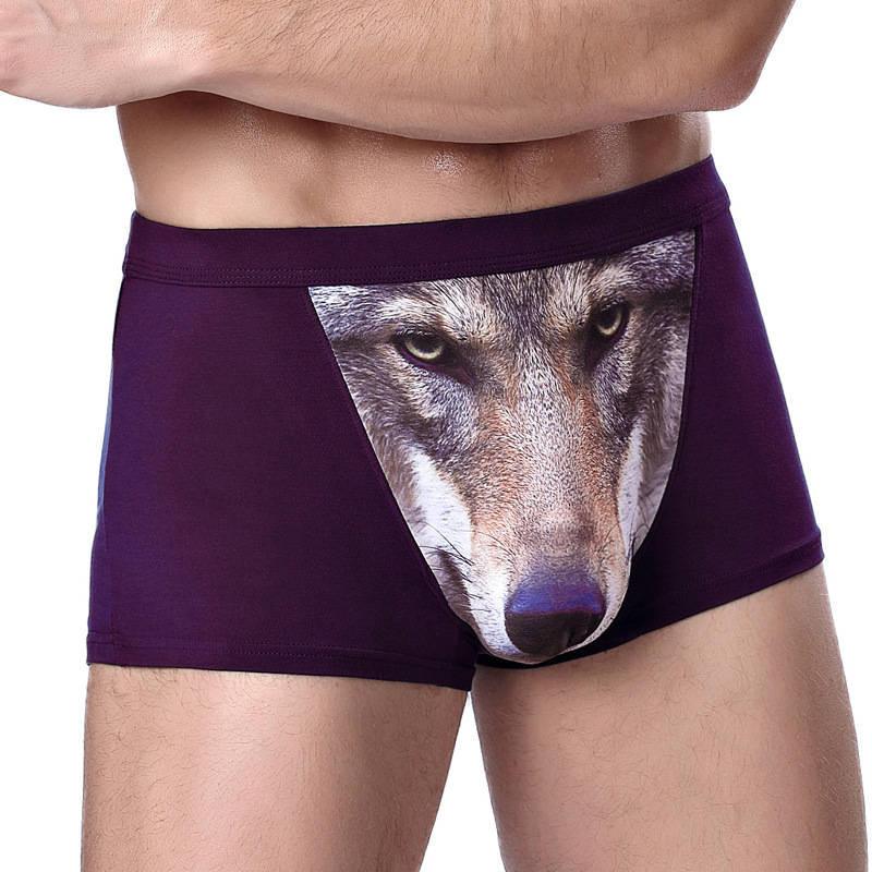 Sous-vêtement caleçon homme sexy motif Tête de loup à quatre cornes Gros oiseau