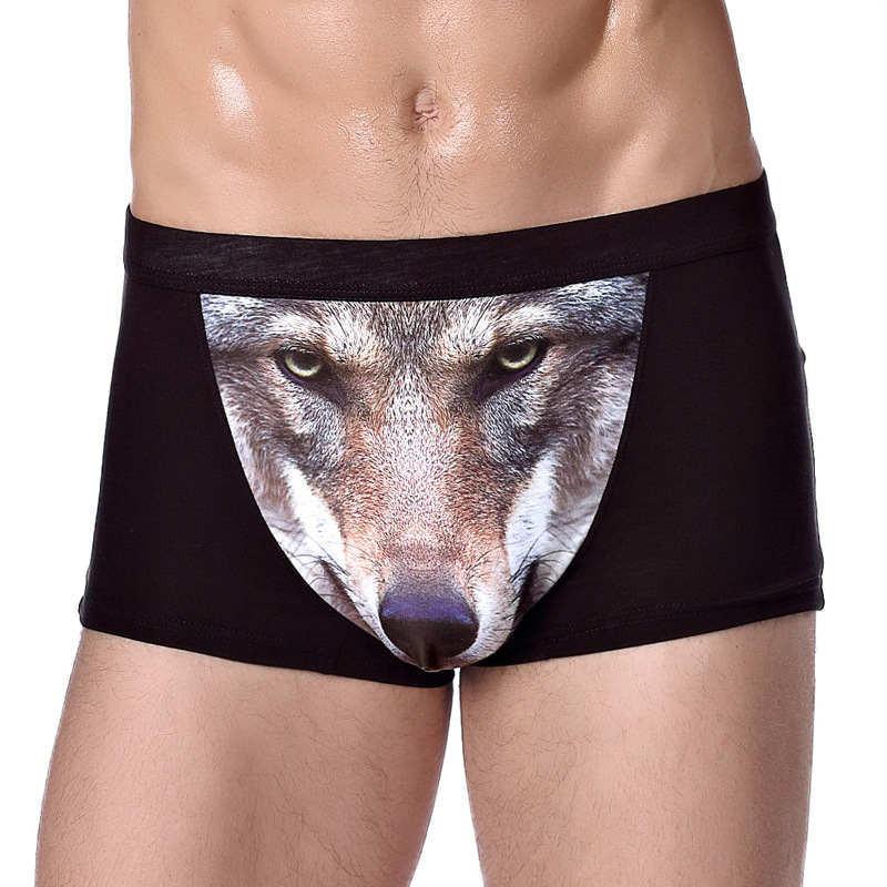 Sous-vêtement caleçon homme sexy motif Tête de loup à quatre cornes Gros oiseau