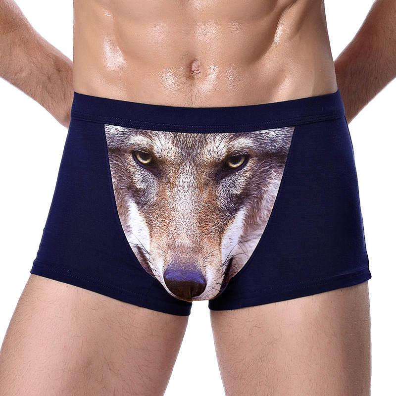 Sous-vêtement caleçon homme sexy motif Tête de loup à quatre cornes Gros oiseau