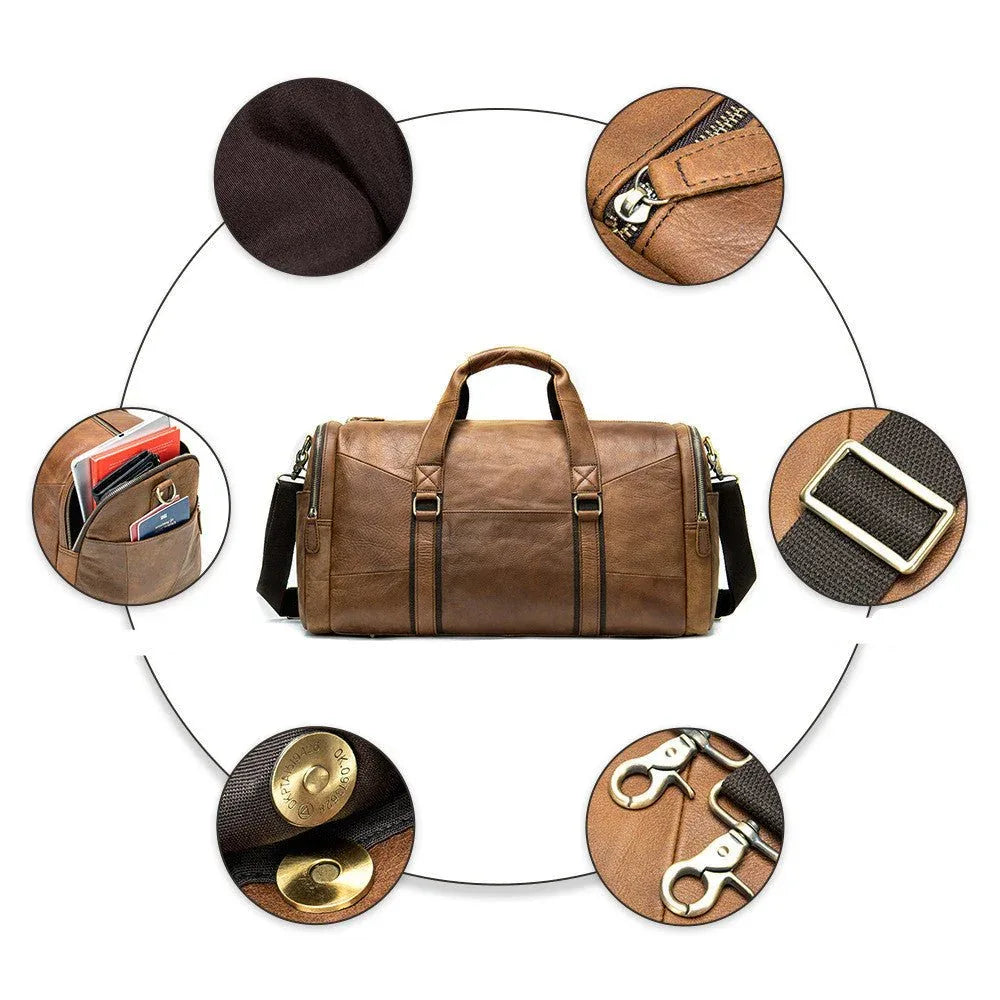 Sac de voyage homme en cuir véritable, couche supérieure de peau de vache, porté épaule