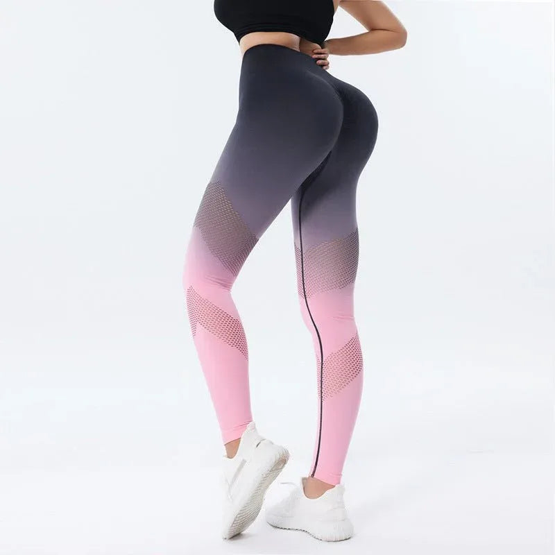Pantalon de yoga imprimé dégradé sans couture taille haute Legging de fitness sculptant les hanches pour femmes Collant à séchage rapide