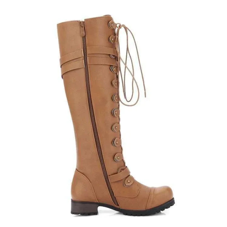 Bottes hautes à lacets pour femmes à bout rond