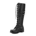 Bottes hautes à lacets pour femmes à bout rond