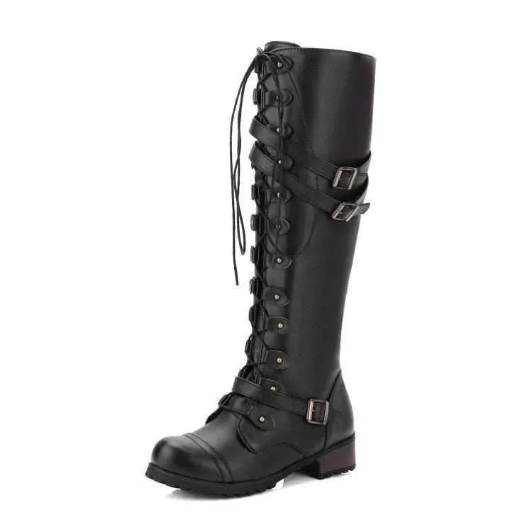 Bottes hautes à lacets pour femmes à bout rond