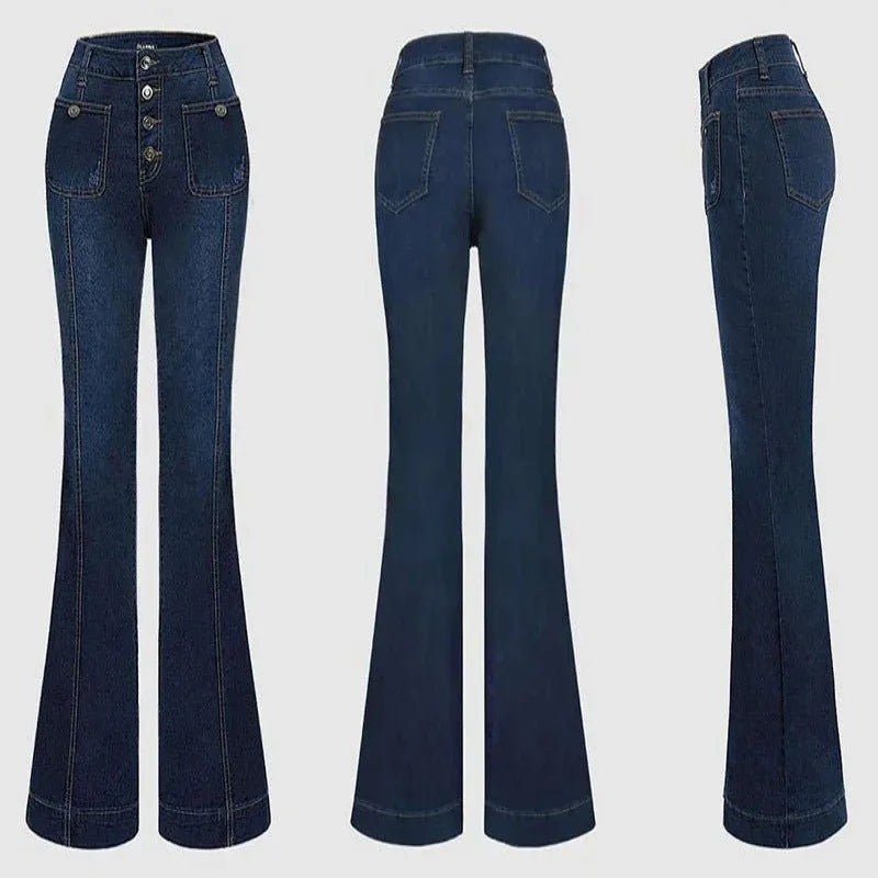High Waist Mehrere Knöpfe Schmale Passform Denim Damen Hosen Jeans