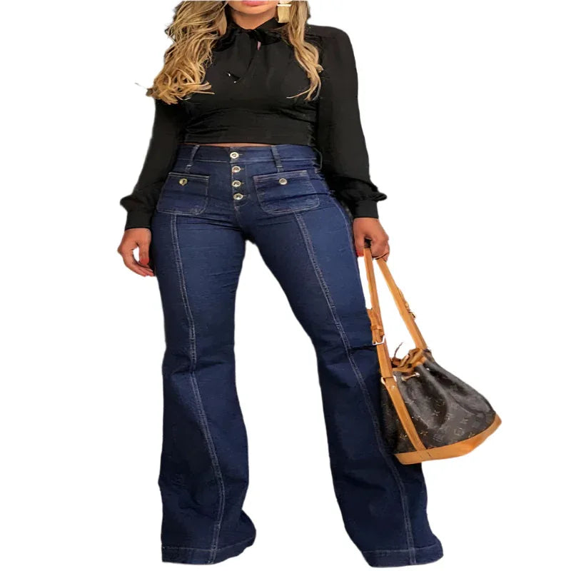 High Waist Mehrere Knöpfe Schmale Passform Denim Damen Hosen Jeans