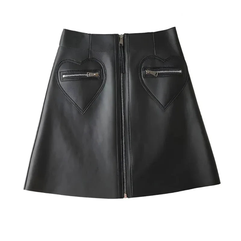 Jupe taille haute en cuir fin pour femme