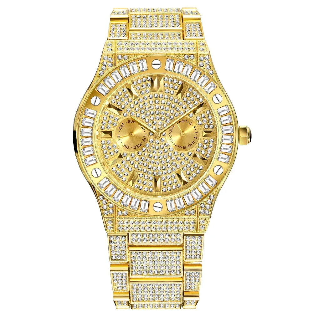 Hip-Hop-Stil Diamant High-End Großes Zifferblatt Wasserdichte Quarz-Herrenuhr