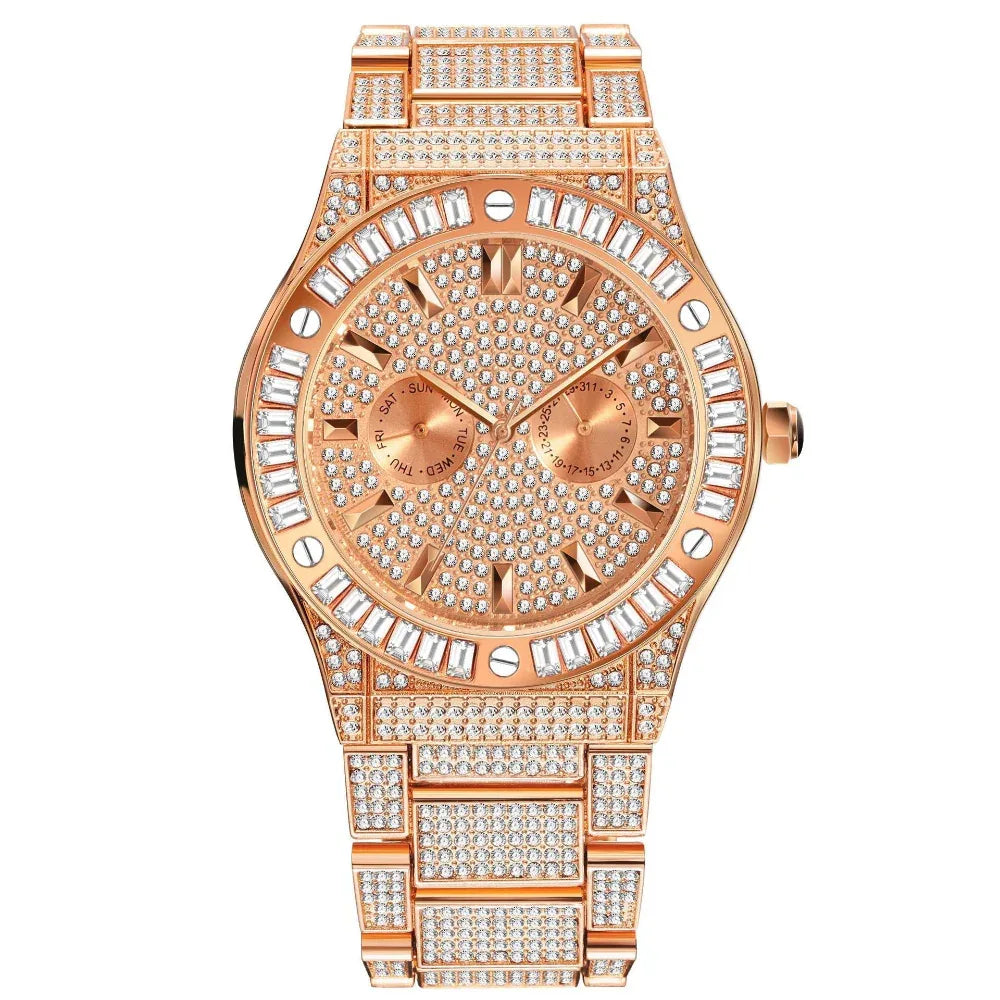 Montre à Quartz pour Homme Étanche, Style Hip Hop, Cadran Large, Diamants, Haut de Gamme