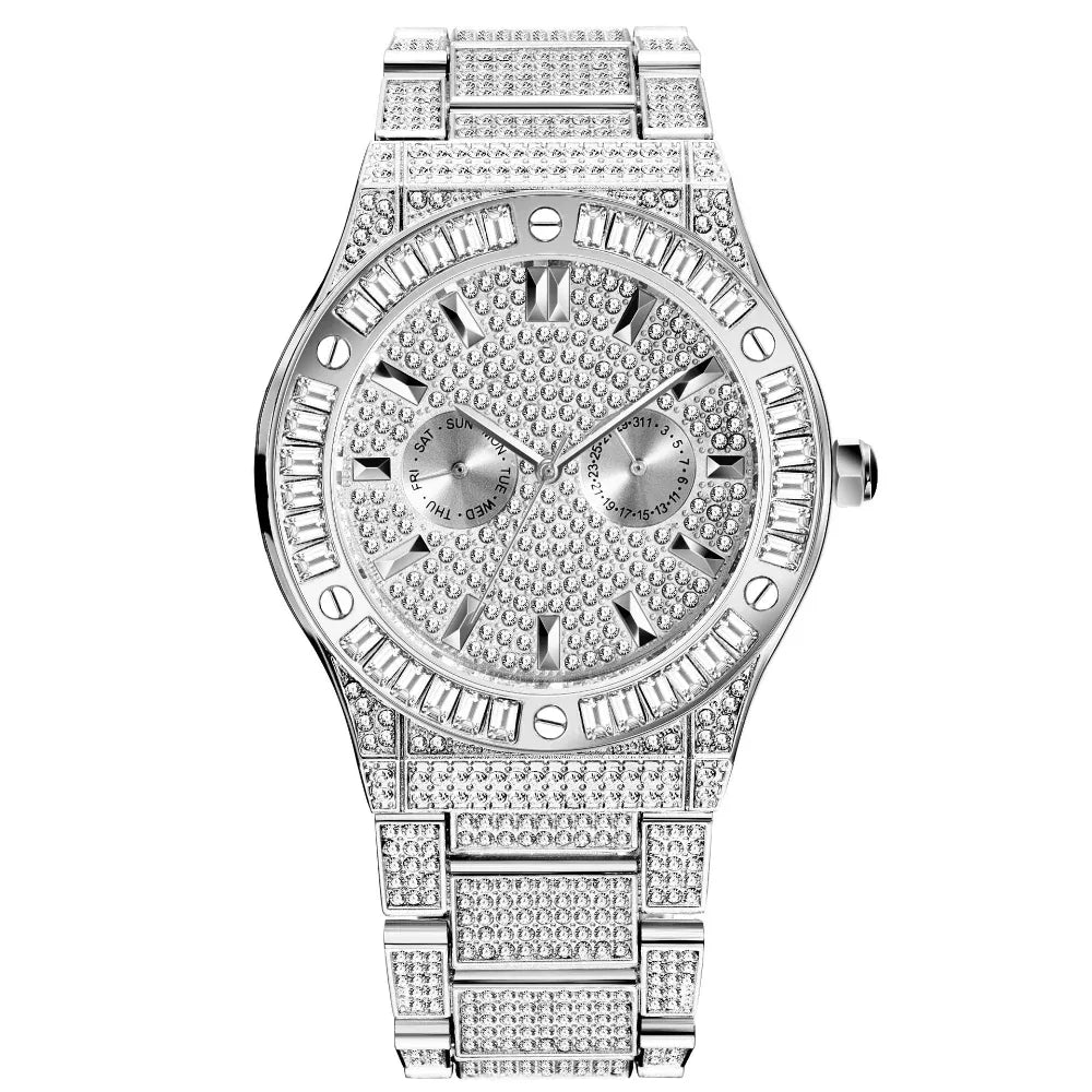 Montre à Quartz pour Homme Étanche, Style Hip Hop, Cadran Large, Diamants, Haut de Gamme