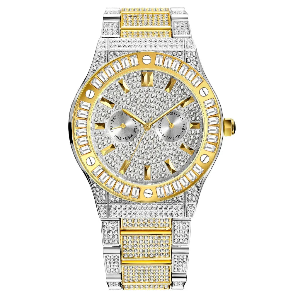 Montre à Quartz pour Homme Étanche, Style Hip Hop, Cadran Large, Diamants, Haut de Gamme