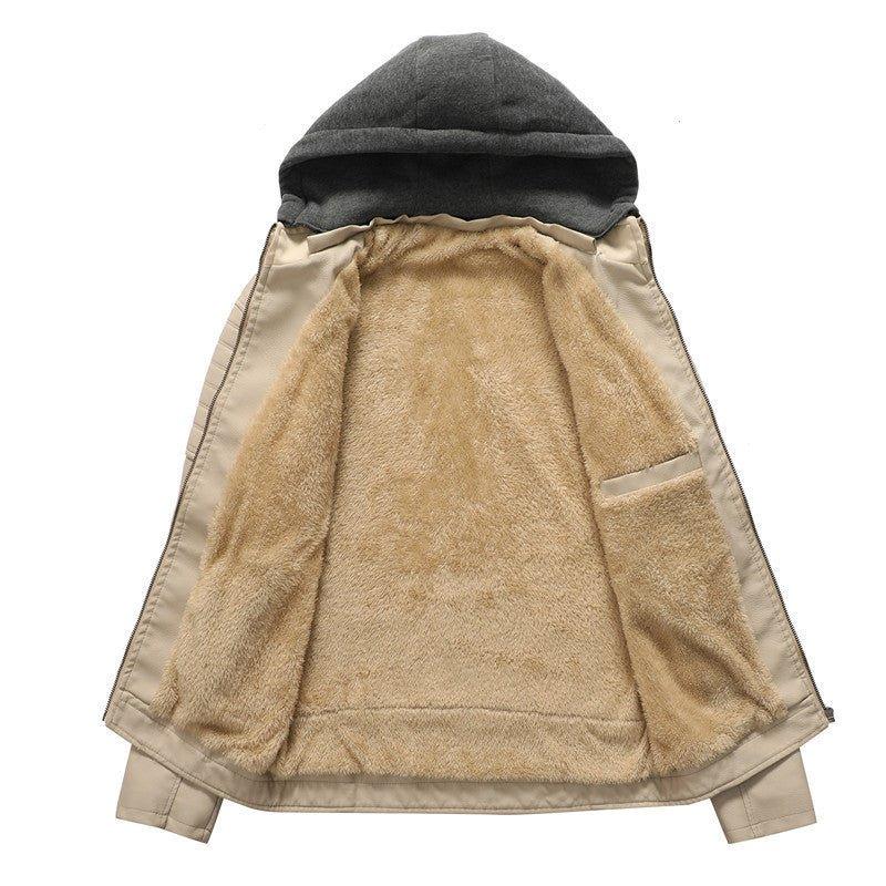 Gefütterte, schmal geschnittene warme Jacke aus PU-Leder für Herren