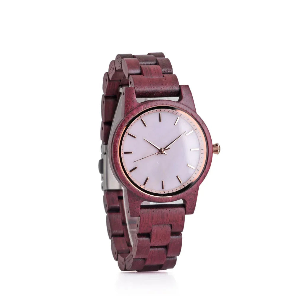 Lässige Damen Quarzuhr Violett mit Holzdetails