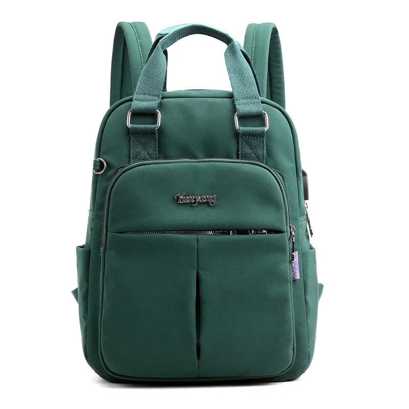 Damen-Rucksack mit großem Fassungsvermögen, vielen Taschen und integriertem USB-Ladeanschluss