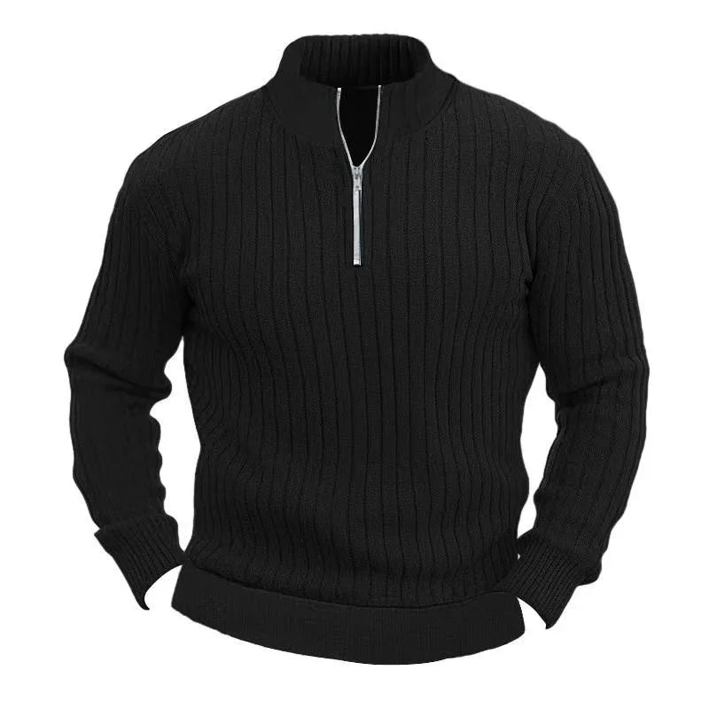 Pull décontracté de couleur unie à col montant et manches longues pour homme