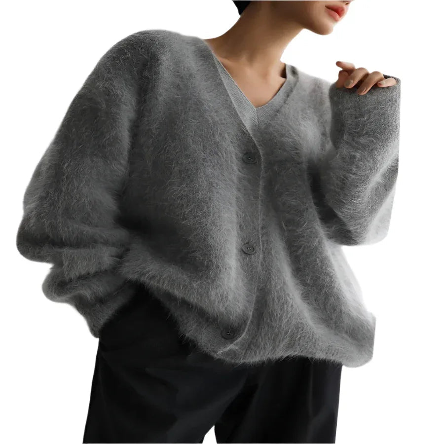Cardigan ample à col en V boutonné, mode automne-hiver, pull en maille simple boutonnage, haut pour femmes