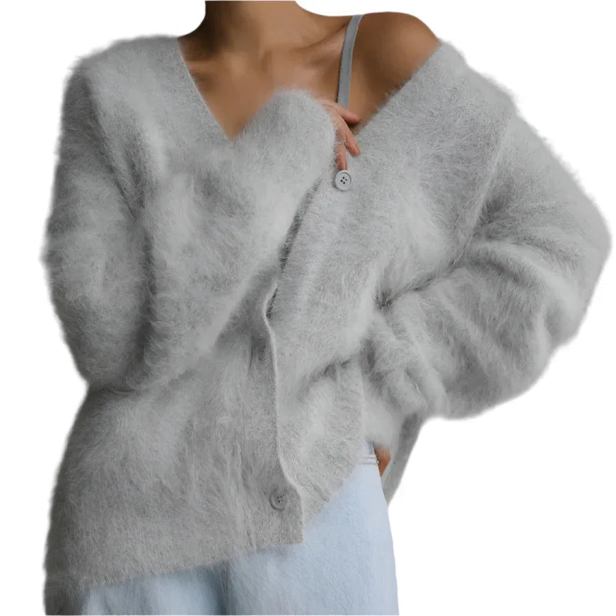 Cardigan ample à col en V boutonné, mode automne-hiver, pull en maille simple boutonnage, haut pour femmes