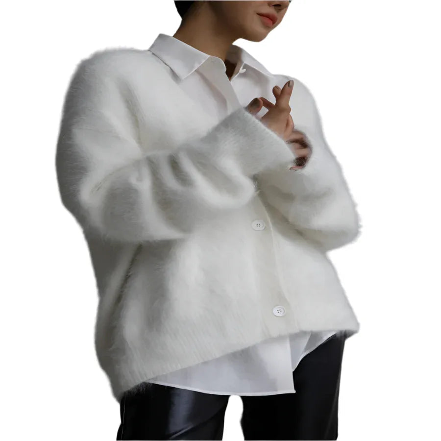 Cardigan ample à col en V boutonné, mode automne-hiver, pull en maille simple boutonnage, haut pour femmes