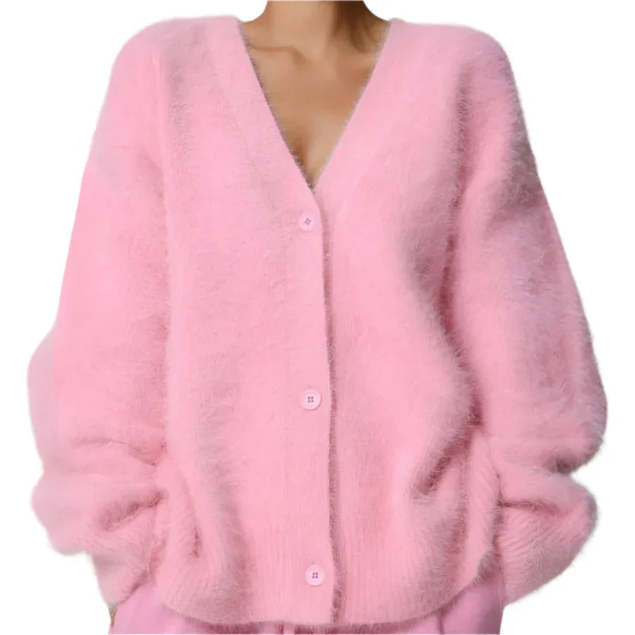 Cardigan ample à col en V boutonné, mode automne-hiver, pull en maille simple boutonnage, haut pour femmes