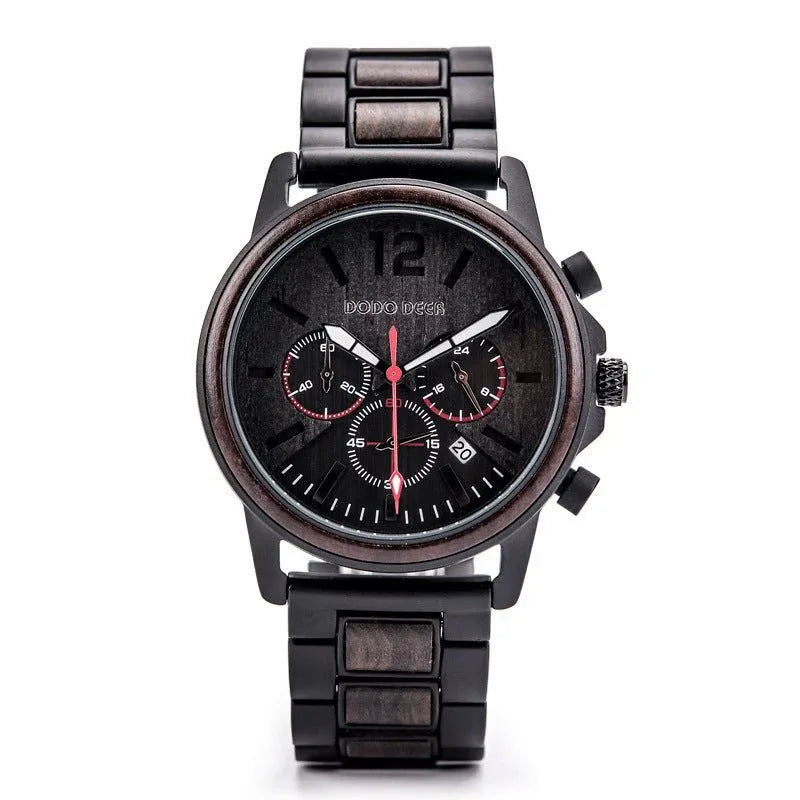 Montre à Quartz Lumineuse 10M Étanche en Bois pour Homme