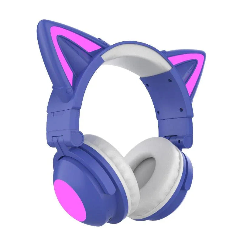 Casque audio Bluetooth lumineux ajustable avec oreilles de chat