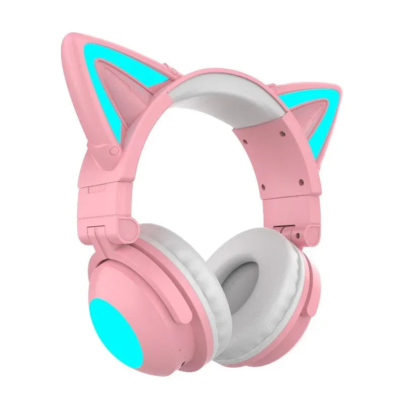 Casque audio Bluetooth lumineux ajustable avec oreilles de chat