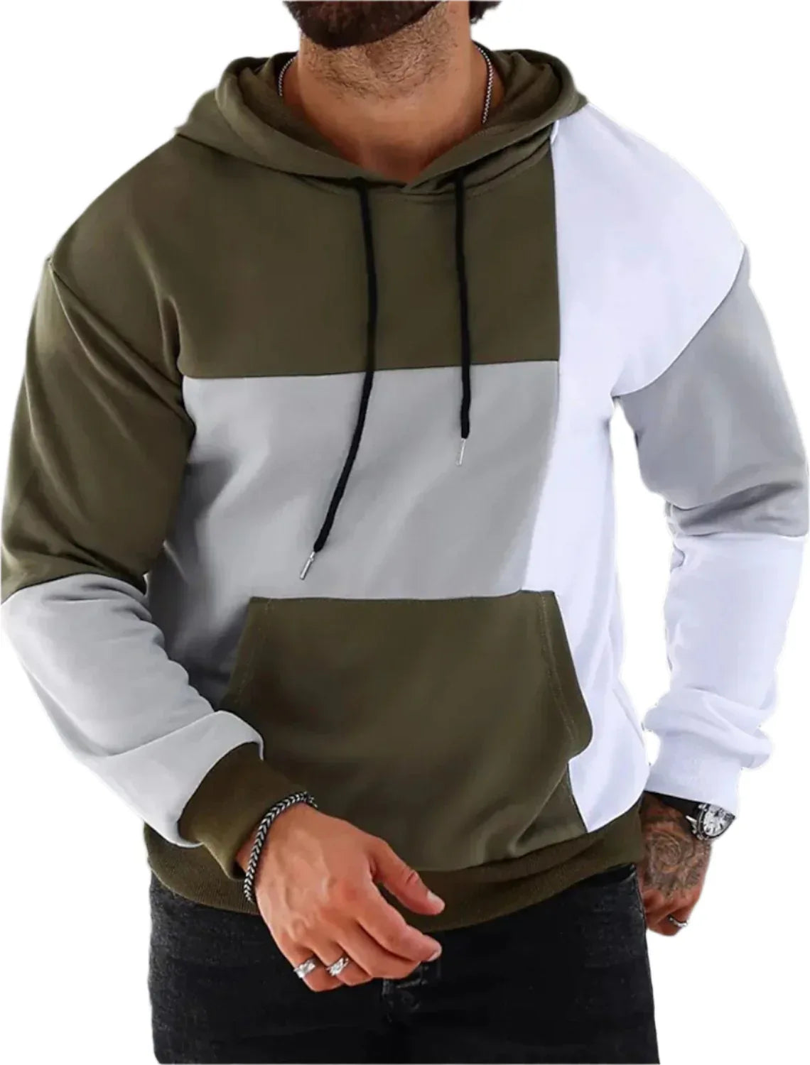 Pull à capuche 3D pour homme avec motif de couleurs assorties