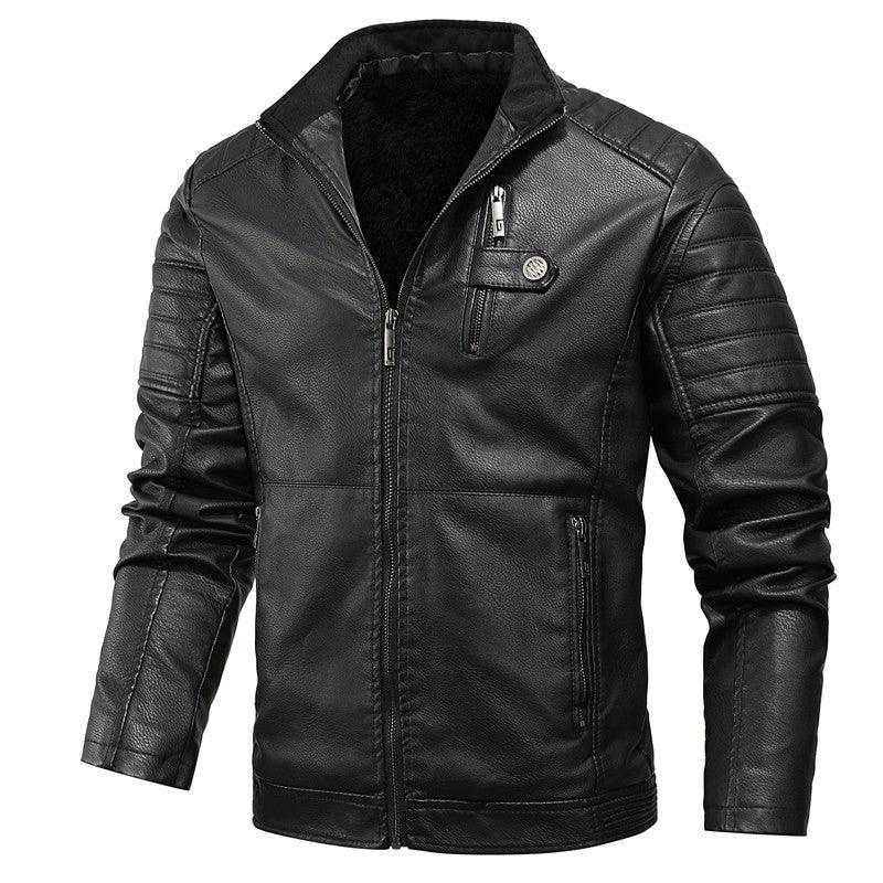 Veste de moto en similicuir velours épais pour homme