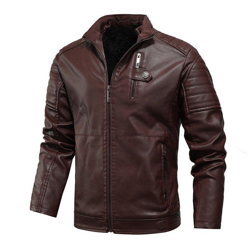 Veste de moto en similicuir velours épais pour homme